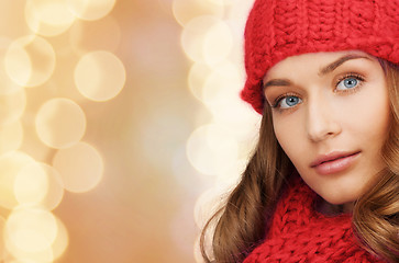 Image showing close up of smiling young woman in winter clothes