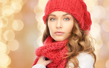 Image showing close up of young woman in winter clothes