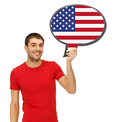 Image showing smiling man with text bubble of american flag