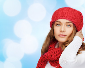 Image showing close up of young woman in winter clothes