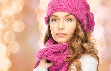 Image showing close up of young woman in winter clothes