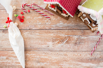 Image showing closeup of beautiful gingerbread houses at home