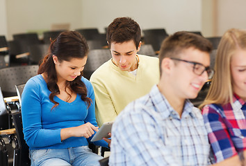 Image showing group of smiling students with tablet pc