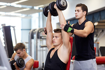 Image showing group of men with dumbbells in gym