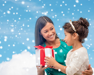 Image showing happy mother and child girl with gift box