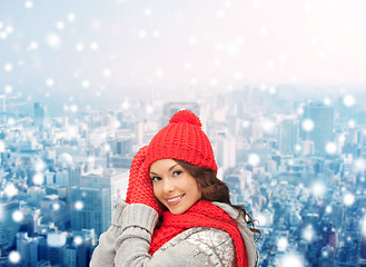 Image showing smiling young woman in winter clothes