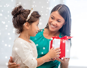 Image showing happy mother and child girl with gift box