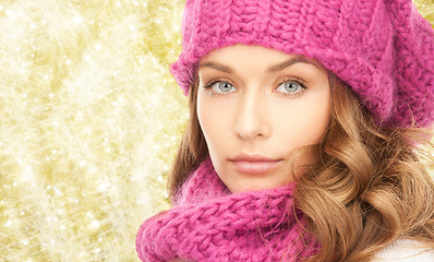 Image showing close up of young woman in winter clothes