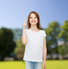 Image showing smiling little girl in white blank t-shirt