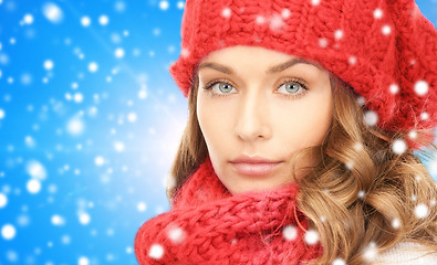 Image showing close up of young woman in winter clothes