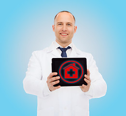 Image showing smiling male doctor with tablet pc