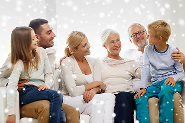 Image showing happy family sitting on couch at home