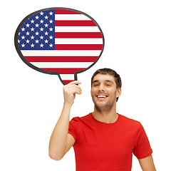 Image showing smiling man with text bubble of american flag