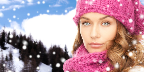 Image showing close up of young woman in winter clothes