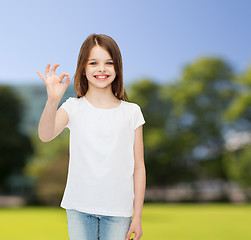 Image showing smiling little girl in white blank t-shirt