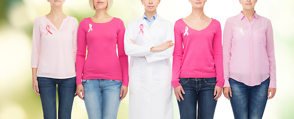 Image showing close up of women with cancer awareness ribbons