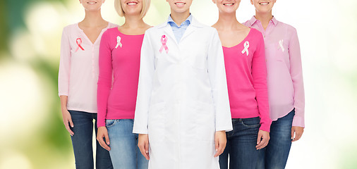 Image showing close up of women with cancer awareness ribbons