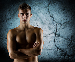 Image showing young male bodybuilder with bare muscular torso