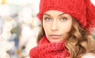 Image showing close up of young woman in winter clothes