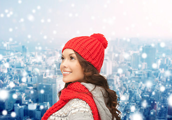 Image showing smiling young woman in winter clothes