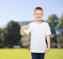 Image showing smiling little boy in white blank t-shirt