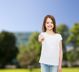 Image showing smiling little girl in white blank t-shirt