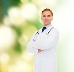 Image showing smiling male doctor with stethoscope