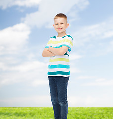 Image showing little boy in casual clothes with arms crossed