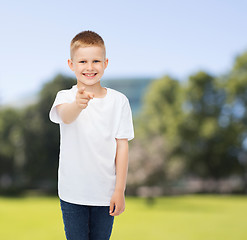 Image showing smiling little boy in white blank t-shirt