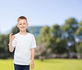 Image showing smiling little boy in white blank t-shirt