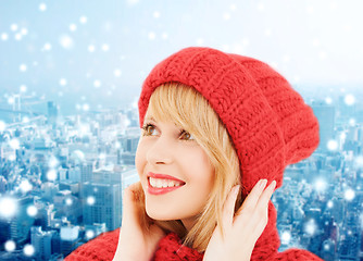 Image showing smiling young woman in winter clothes