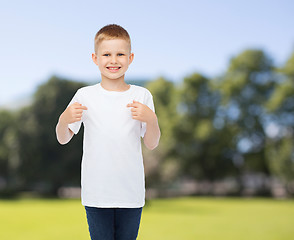 Image showing smiling little boy in white blank t-shirt