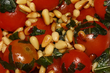 Image showing Photo of the tomatoes and cedar seeds salad