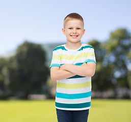 Image showing little boy in casual clothes with arms crossed