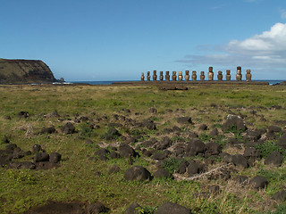 Image showing Row Of Moai By Coast