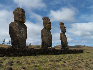 Image showing Row Of Moai Against The Sky