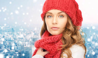 Image showing close up of young woman in winter clothes