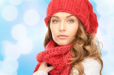 Image showing close up of young woman in winter clothes