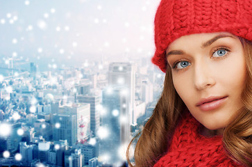 Image showing close up of young woman in winter clothes