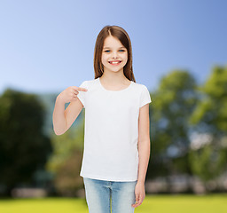 Image showing smiling little girl in white blank t-shirt