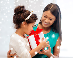 Image showing happy mother and child girl with gift box