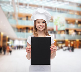 Image showing little cook or baker with blank black paper
