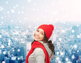 Image showing smiling young woman in winter clothes