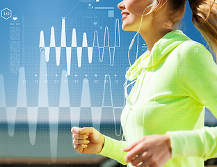 Image showing smiling woman doing running outdoors