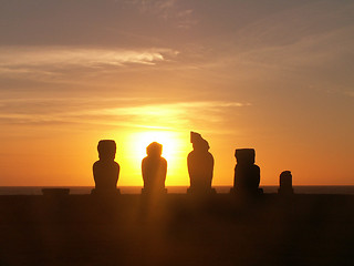 Image showing Moai Sunset Silhouette