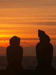 Image showing Moai Sunset Silhouette