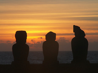 Image showing Moai Sunset Silhouette