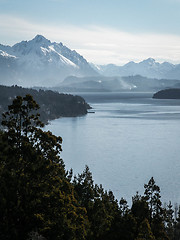 Image showing Lake And Misty Snowy Mountain