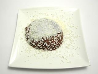 Image showing Chocolate pudding with yoghurt and grated coconuts