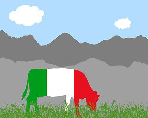 Image showing Cow alp and italian flag